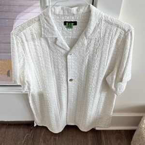 White Textured Button-Up Shirt